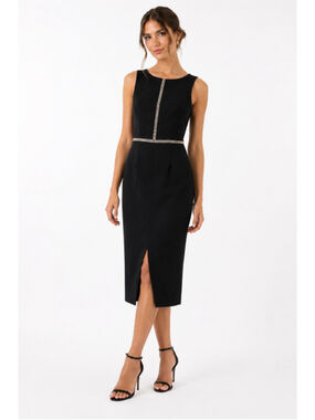 Melanie Lyne Maggy London Black Rhinestone Sheath Evening Gown Dress Size 14 NWT